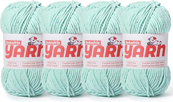 4 Pack Plush Chunky Chenille Yarn for Crocheting, Soft Fluffy Velvet Yarn for Crocheting Amigurumi, Fuzzy Baby Blanket Knitting 400g/524yds Bulky(4 Aqua Green)