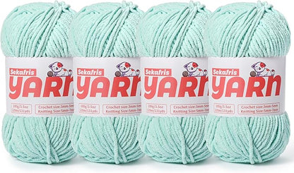 4 Pack Plush Chunky Chenille Yarn for Crocheting, Soft Fluffy Velvet Yarn for Crocheting Amigurumi, Fuzzy Baby Blanket Knitting 400g/524yds Bulky(4 Aqua Green)