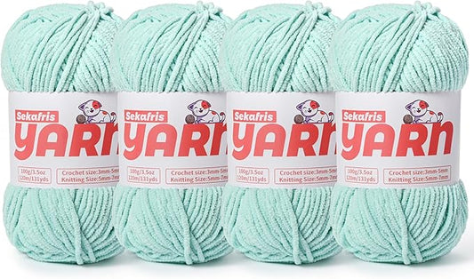 4 Pack Plush Chunky Chenille Yarn for Crocheting, Soft Fluffy Velvet Yarn for Crocheting Amigurumi, Fuzzy Baby Blanket Knitting 400g/524yds Bulky(4 Aqua Green)