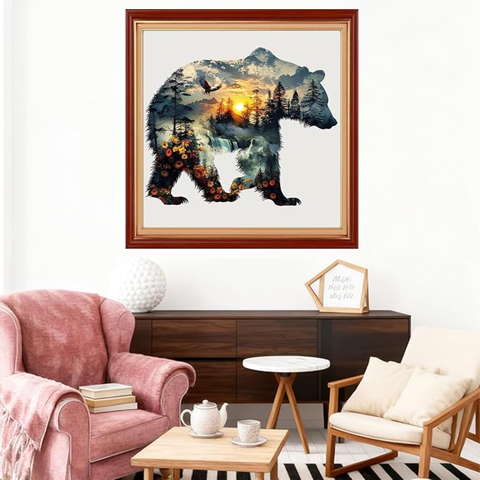 Joyhoor Stamped Cross Stitch Kits for Beginners Needlepoint Kits for Adults Embroidery Kits 11CT Counted Cross Stitch Kits Printed Embroidery Pattern- Abstract Bear 18x18 inch