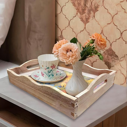 FGbaby DIY 5D Sunflower Diamond Painting Wood Serving Tray with Handles Diamond Art Decorative Serving Trays Wooden Tray for Breakfast in Bed, Patio, BBQ, Coffee Table, Party – Great for Lap & Couch