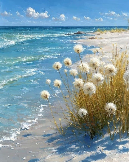 Mosaflare Paint by Numbers for Adults Beginner, Beach Dandelion Adult Paint by Number Kits on Canvas, DIY Acrylic Oil Easy Painting by Numbers for Home Wall Decor 16X20 inch (Without Frame)