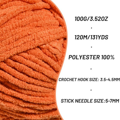 4 Pack Plush Chunky Chenille Yarn for Crocheting, Soft Fluffy Velvet Yarn for Crocheting Amigurumi, Fuzzy Baby Blanket Knitting 400g/524yds Bulky(4 Orange)