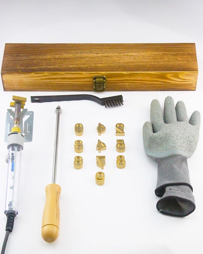 1" 10Pcs Wood Burning Letter Kit, Wood Burning Numbers for Wood Leather Hats Branding, DIY Gifts for Christmas Wedding Birthday, with 100W Electric Branding Iron and Wood Handle (Brass Numbers 0-9)