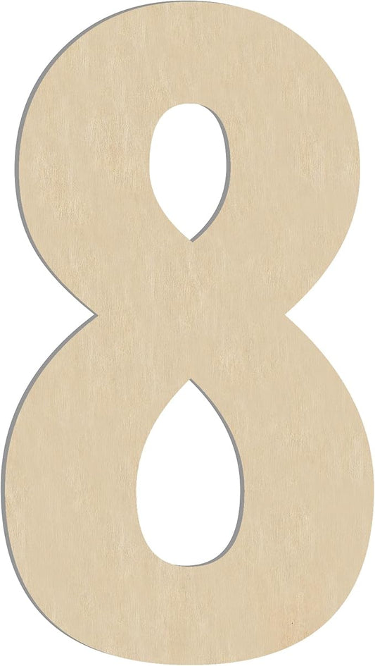 HILAZA 17 Inch Large Wooden Number 8, 1/4 in Thick Big Wood Letter for Wall Decor Crafts