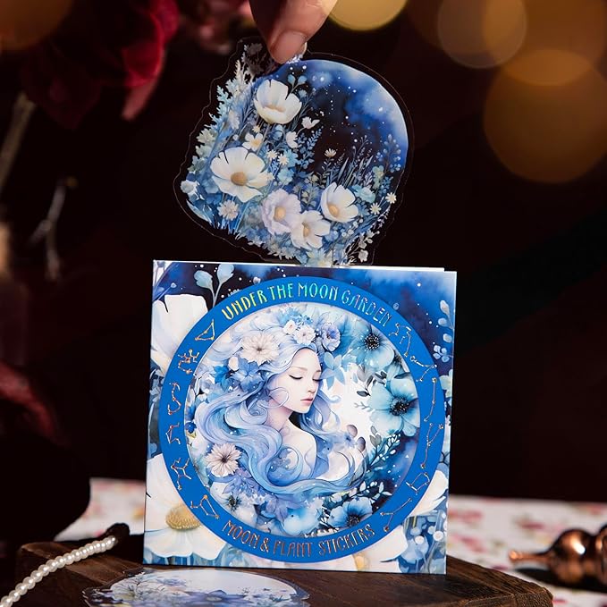 MiyouLuna 120Pcs Moon Floral PET Stickers, Scrapbook Stickers Kit for Journaling, Ephemera Packs for Junk Journals