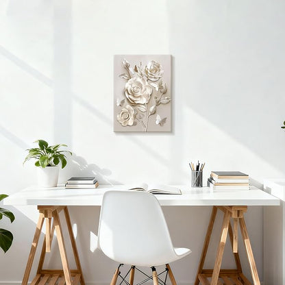 WENGTIAO Beige Flora Canvas Wall Art Neutral Roses Butterflies Wall Print Poster Modern Botanical Minimalist Blossom Painting Picture Elegant Flower Artwork for Living Room Bedroom Bathroom 12x16 inch
