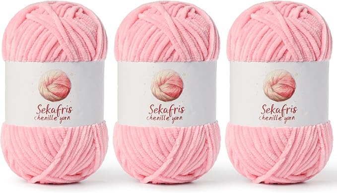 3 Pack Pink Chunky Chenille Yarn for Crocheting, Bulky Velvet Yarns for Crochet, Baby Yarn for Crocheting Soft Blanket, 393 yds/10.5 oz Fluffy Amigurumi Crochet Yarn