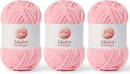 3 Pack Pink Chunky Chenille Yarn for Crocheting, Bulky Velvet Yarns for Crochet, Baby Yarn for Crocheting Soft Blanket, 393 yds/10.5 oz Fluffy Amigurumi Crochet Yarn