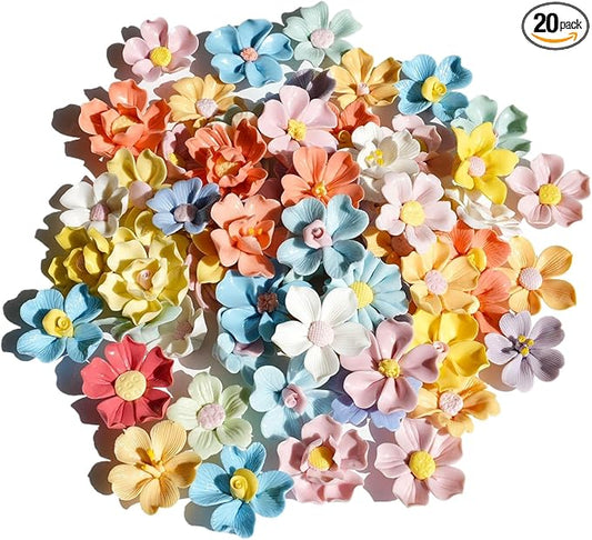 Lanyani 20 Glazed Ceramic Flower for Glass Mosaic Craft, Multicolored Dimensional Blossom Floral Mosaic Tiles Pieces for DIY and Decorations