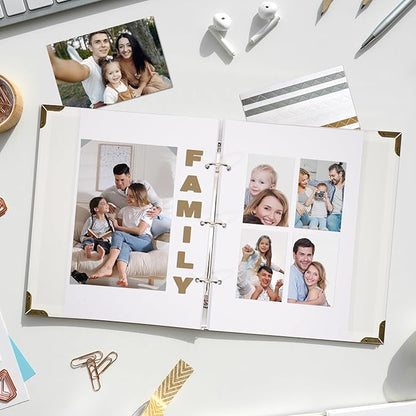 Scrapbook Album 8" x 10" DIY Scrapbook Photo Album Hardcover Kraft Paper 3 Rings Memory Book for Wedding, Anniversary, Travel, Family, White