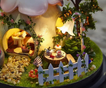 CUTEROOM DIY Miniature Dollhouse Kit Handmade Doll Houses Kit Plastic Dust Cover Snow House Kit LED Light & Music Box (B015)