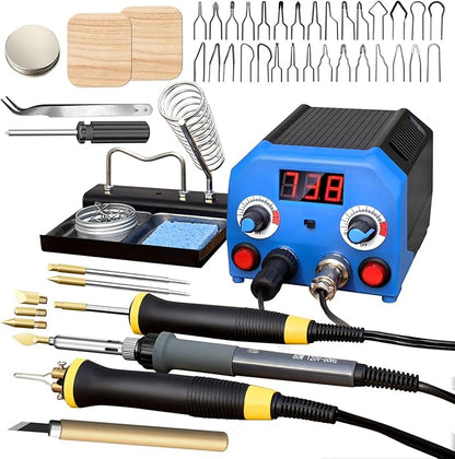 FIRElood LH55-3-3 Wood Burner kit Wood Burning Tool Pen 200~750℃, Wood Burning kit with Digital Thermometer Temperature Adjustable Temperature 3 pyrographic Wood Burning pens 37 Wood Burning Pen Tips