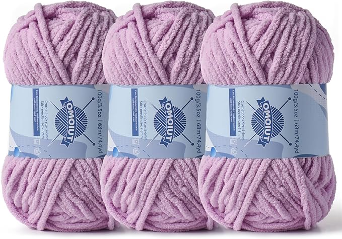 Chunky Chenille Yarn for Crocheting，Baby Yarn for Crocheting Soft Blankets，Bulky Yarns for Crochet Amigurumi，3×100g (3×74.3yds) Fluffy Velvet Yarns for Hand Knitting (3 Light Purple)