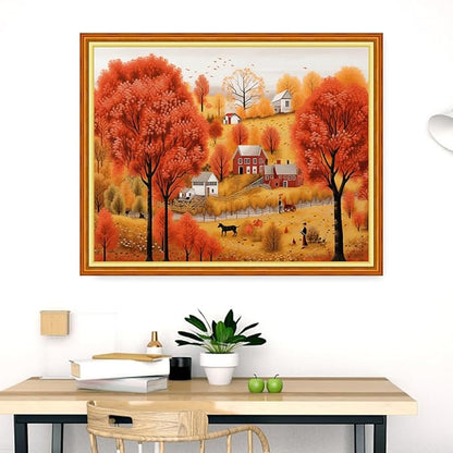 Dooxvey Cross Stitch Kits for Adults Stamped Full Range of Embroidery Starter Kits for Beginners 11CT Printed Cross Stitch Patterns Needlepoint Kits Stamped Crossstitch- Late Autumn 16x20 inch