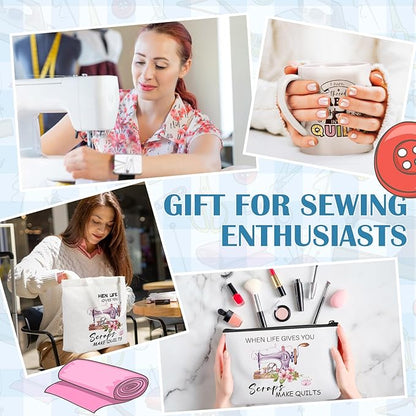 Baderke 6 Pcs Sewing Gifts for Seamstress Include Canvas Bag Cosmetic Bag 11 oz Coffee Mug Bookmark Socks and Pin Cushion for Quilters Sewing Lovers Christmas Gift