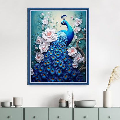 Dimensean Stamped Cross Stitch Kits Full Range of Embroidery Patterns Starter Kits for Beginners Adult DIY Cross Stitches Needlepoint Kits 11CT-Blue Peafowl 16x20 inch