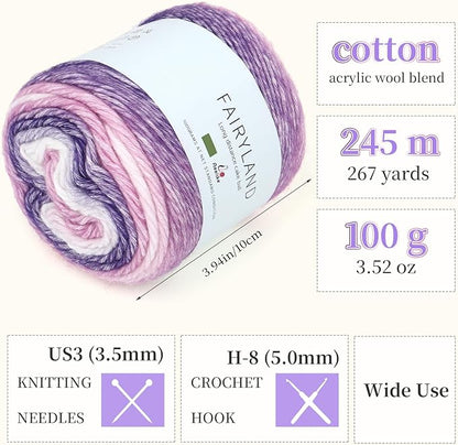 Aeelike Gradient Yarn for Crocheting, 3 Skeins Cake Yarns 100g (3.52 oz) 245m (267 Yards) # 3 Light Weight - Super Soft Ombré Fairyland Yarns for Making Colorful Crafts, Purple Gradient