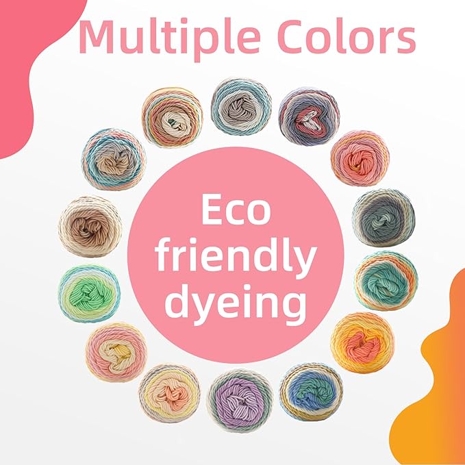 Franel Cotton Acrylic Yarn-45% Cotton 55% Acrylic - 100g, Gradient-White Blue Yellow Brown Green, Perfect for Crocheting Knitting Scarves Shawls Blankets Gradient Variegated Yarn