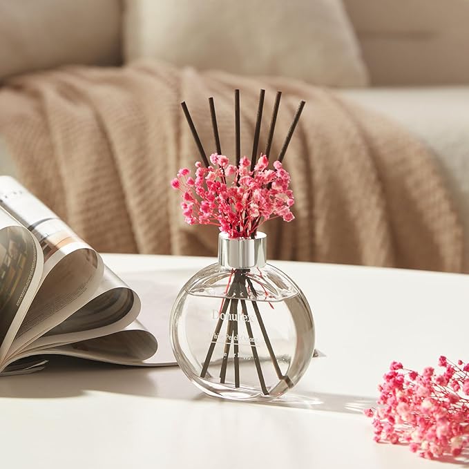 Donurex Flower Reed Diffuser Set 5.07oz White Peach & Oolong Scent Diffuser with Sticks Home Fragrance Reed Diffuser for Bathroom Shelf Decor