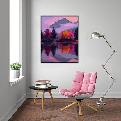 DFPSCLLA Paint by Numbers for Adults, Mountain Lake Scene DIY Paint by Numbers Acrylic Paint Canvas, Painting Kits Art on Canvas for Home Wall Art 16x20 Inch（Without Frame）