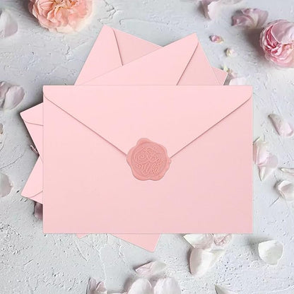 20 Pack Pink Envelopes 4x6 for Invitation, A4 Invitation Envelope with Wax Seal Sticker for Birthday, Weddings, Graduations, Greeting Cards, Baby Shower Invite