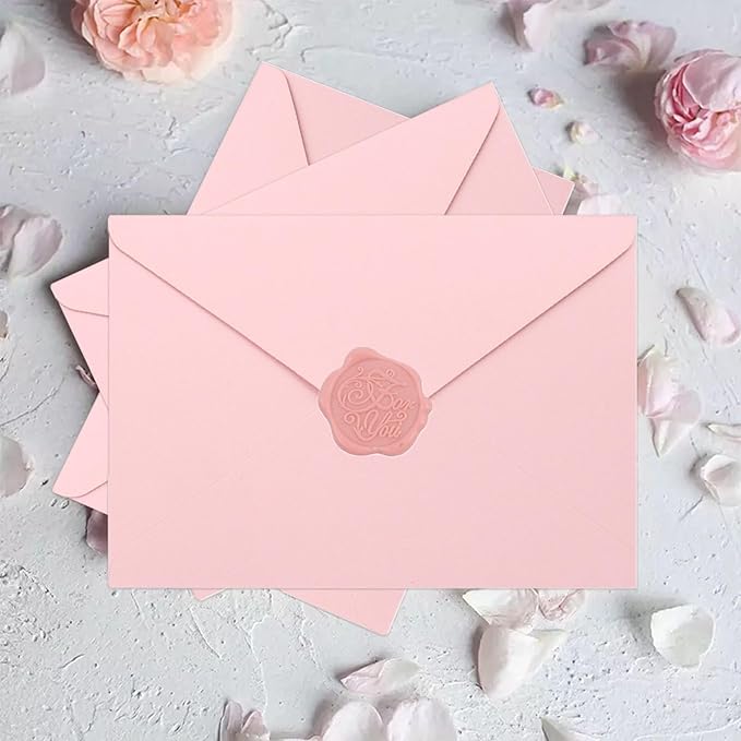 20 Pack Pink Envelopes 5x7 for Invitation, A7 Invitation Envelope with Wax Seal Sticker for Birthday, Weddings, Graduations, Greeting Cards, Baby Shower Invite