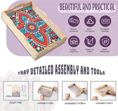 EWJRNSF Diamond Art Kits for Adults Wooden Serving Trays with Handles, 5D Diamond Painting Big Gem Arts and Craft Gifts Trays Decor Gift Home Decor Mandala02 New