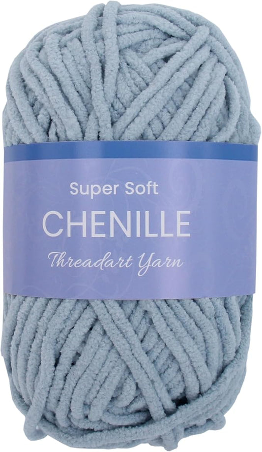 ThreadArt Chenille Yarn for Crocheting, Knitting, Amigurumi, Super Soft Plush Velvet Yarn - 50 Gram 60 yds #5 Fluffy Yarn Skeins - Dusty Blue 21