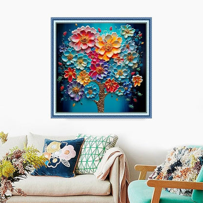 Foxdiviy Stamped Cross Stitch Kits Full Range of Embroidery Needlework Starter Kits for Beginners Adults 11CT Embroidery Patterns Art Crafts DIY Needlepoint Kits-Colorful Flowers 18x18 inch