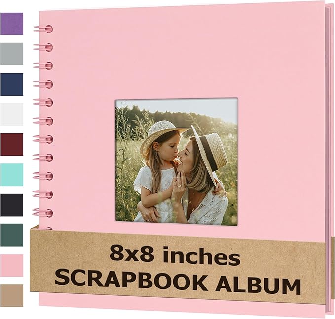 Scrapbook Album 8x8 Inches Photo Album Hardcover Kraft with Window Scrap Book Blank Memory Book for Baby Wedding Guest Book Couples Graduation Travel DIY Anniversary, 40 Pages Pink