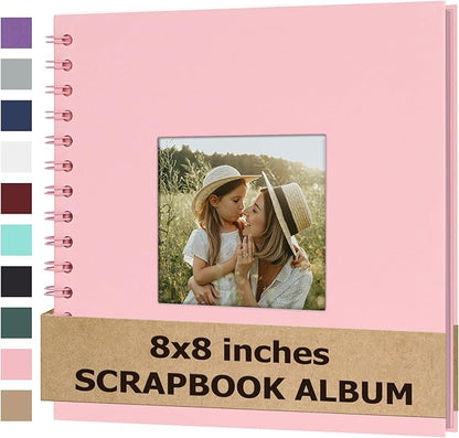 Scrapbook Album 8x8 Inches Photo Album Hardcover Kraft with Window Scrap Book Blank Memory Book for Baby Wedding Guest Book Couples Graduation Travel DIY Anniversary, 40 Pages Pink