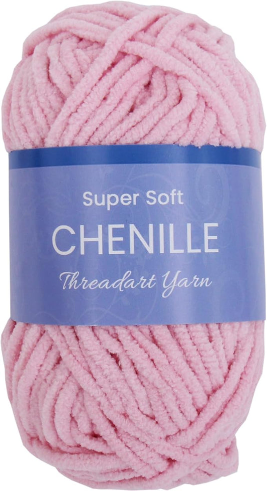 ThreadArt Chenille Yarn for Crocheting, Knitting, Amigurumi, Super Soft Plush Velvet Yarn - 50 Gram 60 yds #5 Fluffy Yarn Skeins - Light Pink 28