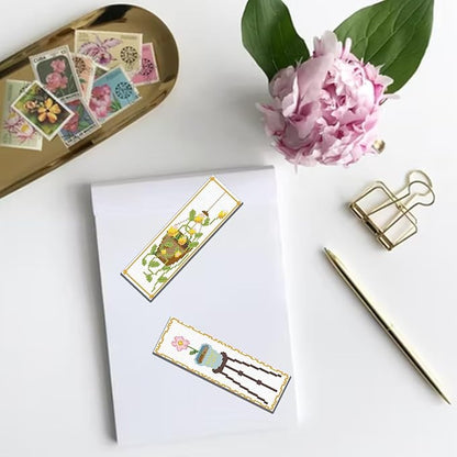 FREEBLOSS 6 Set Cross Stitch Bookmark Kit - Flowers Patterns, Stamped Embroidery Bookmark with Instruction, DIY Kit for Beginners, 8''x2.4''