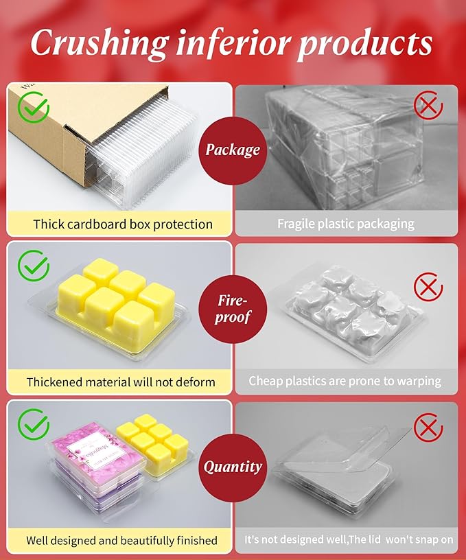 Thickened Wax Melt Molds Containers Clamshells Packaging for Wax Melts,Wax Tart Packaging for Enterprises or Households,Wax Seal Mold,Scentsy Wax Melts,Soy Wax,Wax Melt Warmer (60pcs)