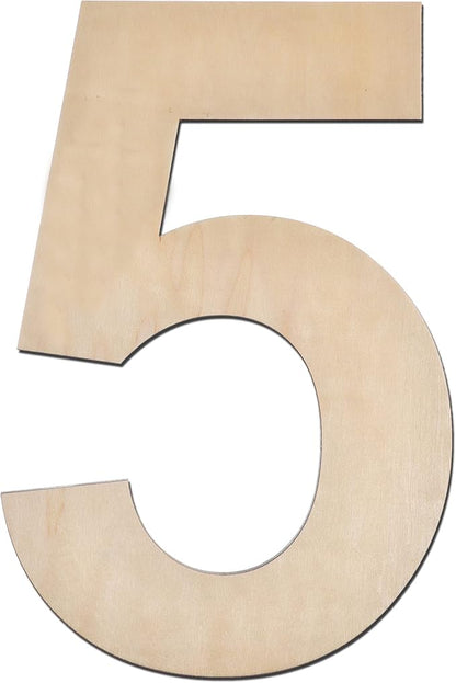 12 Inch Wooden Number 5, 1/4 Inch Thick Large Unfinished Wood Number for Home Wall Decor, DIY Crafts