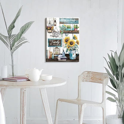 WENGTIAO Kitchen Canvas Wall Art Rustic Sunflower Pictures Vintage Bless The Food Before Us Sign Prints Paintings Christian Religious Bible Quotes Artwork for Farmhouse Dining Room Living Room 12x16in