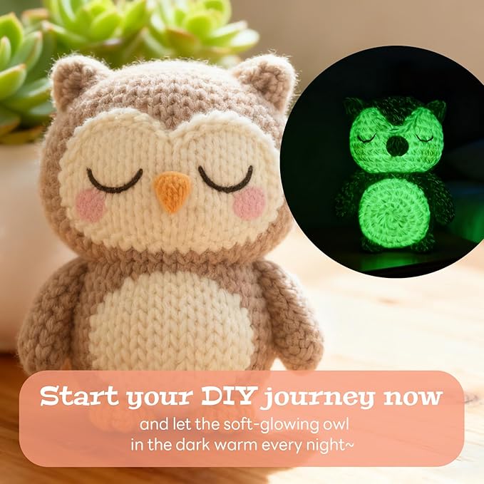 bulingbuling Crochet Kit for Beginners Glow in The Dark Crochet Kits owl, Crochet Starter Kit Great Birthday Gifts for Adults and Teens with Step by Step Video Amigurumi Knitting Kit DIY Craft