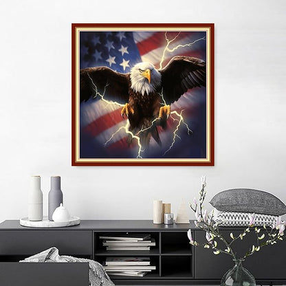 Joyhoor Cross Stitch Kits for Beginners, Stamped Cross-Stitch Supplies, Needlework, Preprint Embroidery Kits, Adults DIY, Needlepoint Kits, Embroidery Patterns, 11CT-Eagle Flag, 18x18 inch