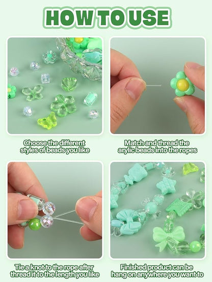150PCS Acrylic Pastel Beads for Jewelry Making, Kalolary Colorful Bow Butterfly Flower Kawaii Plastic Candy Heart Cute Macaroon Aesthetic Beads for Bracelet Necklace DIY Supplies (Green)