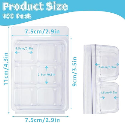150 Pack Wax Melt Clamshells Molds, 6-Cavity Clear Empty Plastic Cubes Wax Melt Container for DIY Wax Melt Candles Wickless Tarts Candles (Square)