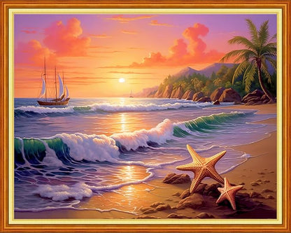 Dooxvey Cross Stitch Kits for Adults Stamped Full Range of Embroidery Starter Kits for Beginners 11CT Printed Cross Stitch Patterns Needlepoint Kits Stamped Crossstitching-Seaside Scenery 16x20 inch