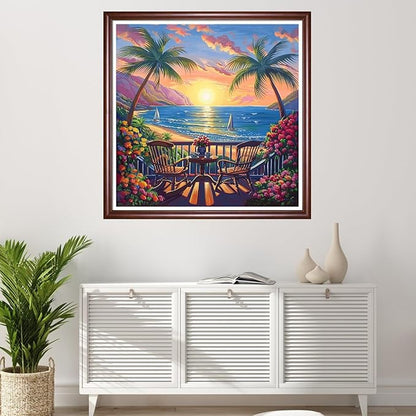 Redxing Stamped Cross Stitch Kits Full Range of Embroidery Starter Kits- Needlepoint Counted Cross Stitch Kits for Beginner Adults 11CT Printed Embroidery Kit-Sunset Afternoon Tea 18x18 inchs