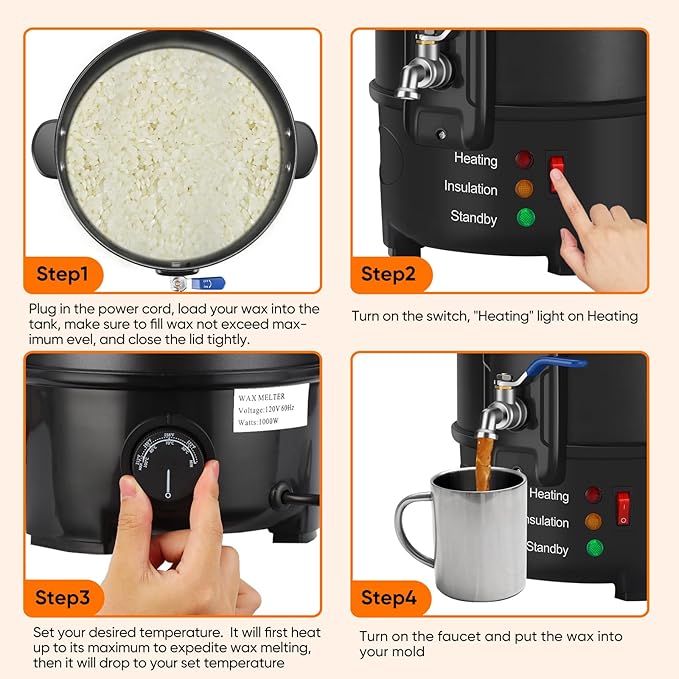 Olasme Wax Melter for Candle Making,Non-Stick Electric Wax Melting Pot,Candle Making Kit with Quick Pour Spout & Constant Temperature Control Melter for Candle Soap (4 L)