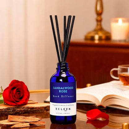 Xcleen Reed Diffuser Set, Sandalwood Rose Scented Oil Diffuser with Sticks, Home Fragrance Reed Diffusers for Bathroom Shelf Decor & Air Fresheners