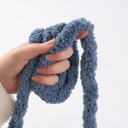 Blue Jumbo Chunky Chenille Yarn for Crocheting, Thick Plush Yarn for Hand Knitting Blankets, Super Soft Bulky Yarn for DIY Projects, 2 Jumbo Pack