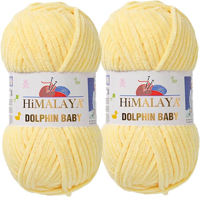 2 Skein/Pack Himalaya Dolphin Baby Chenille Yarn, Each Ball 100 gr (3.5 oz), 120 m (132 Yards), 100% Polyester, Super Bulky Baby Blanket Velvet Amigurumi Yarn, 80302 - Light Yellow
