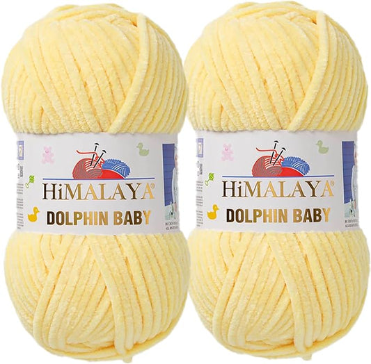 2 Skein/Pack Himalaya Dolphin Baby Chenille Yarn, Each Ball 100 gr (3.5 oz), 120 m (132 Yards), 100% Polyester, Super Bulky Baby Blanket Velvet Amigurumi Yarn, 80302 - Light Yellow