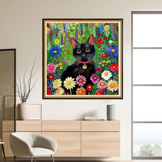 DMCVIVR Stamped Cross Stitch Kits for Adults Beginners Embroidery Kits 11CT Needlepoint Kits Cross Stitch Patterns Embroidery Patterns-Colorful Flower Cat 18x18 inch