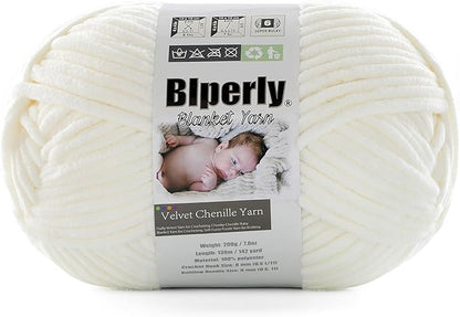 6 Super Bulky Velvet Chenille Yarn for Crocheting - 1 Skein of 200g/7 oz - Ultra Soft Heavy Weight Chunky Knitting Yarn for Baby Blankets, Amigurumi, Home Decor（Milky White，1 Skein）